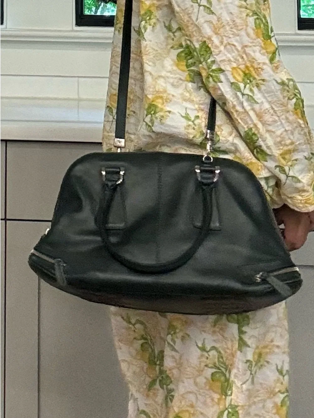 TOD'S Dark Green Leather Dome Satchel